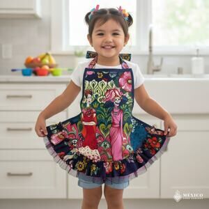 Mexican  Apron  Basic Handmade Apron with Floral Design 18X18in Toddler